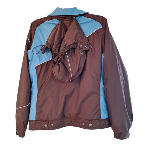 Columbia Women’s Convert Boardwear Snowboard Ski Jacket Brown Blue Snap Hood Med - Picture 6 of 16